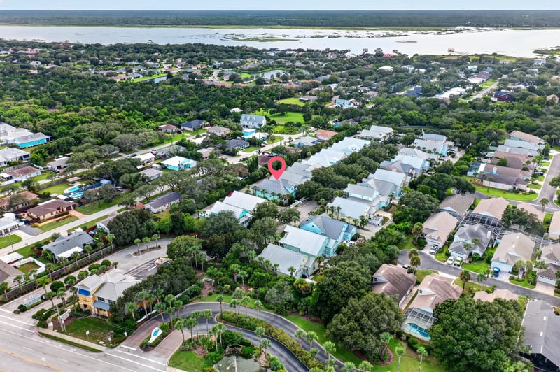 Aerial view of marsh and neighborhood in St. Augustine, FL