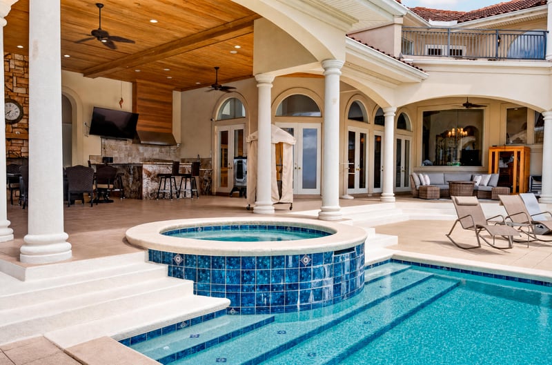 Covered patio with spa and outdoor kitchen at 344 Broward Rd, Jacksonville, FL