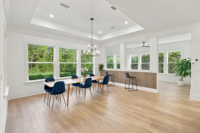 Dining area with chandelier and large windows at 907 Seagrove Dr, Ponte Vedra Beach, FL 32081