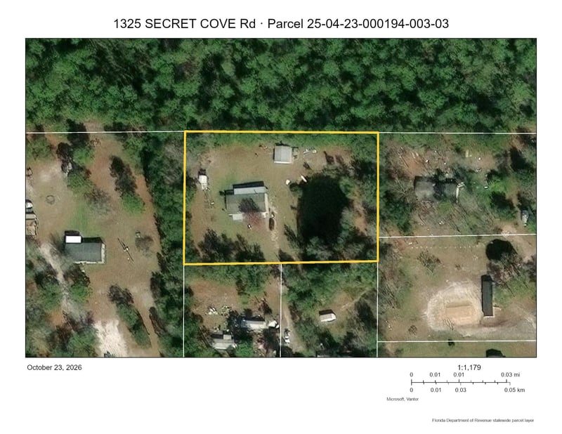 Aerial parcel map overview, photographed by Megapixeler on Secret Cove Rd, Middleburg, FL