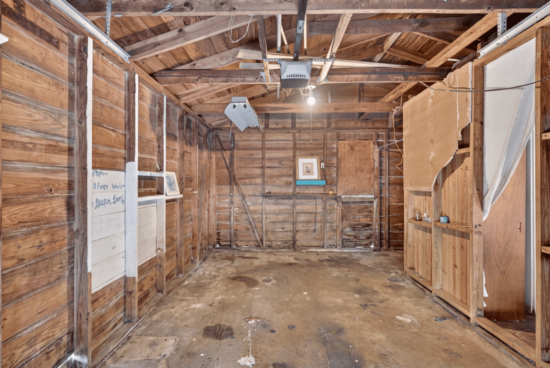 Interior of wood-framed garage storage area at 450 E 46th St, Jacksonville, FL 32208
