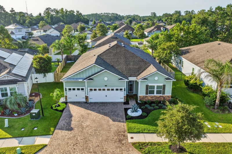 Aerial view of the roof and front yard at 3328 Southern Oaks Dr, Green Cove Springs, FL 32043