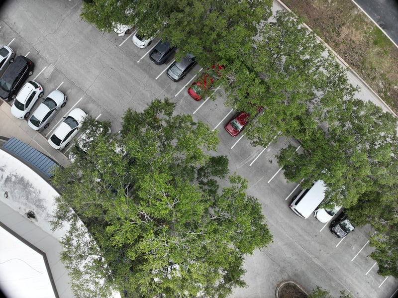 Aerial view of parking rows under oak canopy at 9406 Atlantic Blvd, Jacksonville, FL 32225