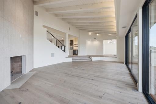 Open great room by the stairs, empty