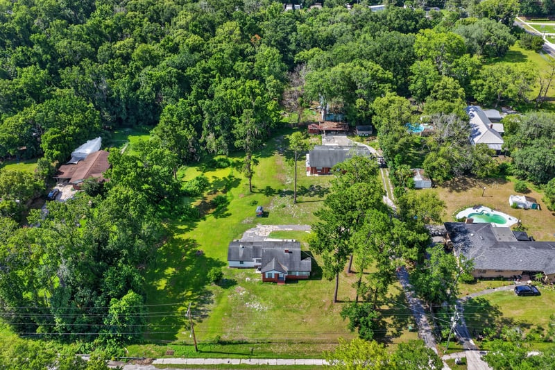 Aerial view of the home and neighboring properties at 5745 110th St, Jacksonville, FL 32244