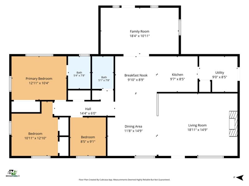 Floor plan showing bedrooms, living areas and kitchen layout for 6757 Deer Springs Rd, Keystone Heights, FL 32656