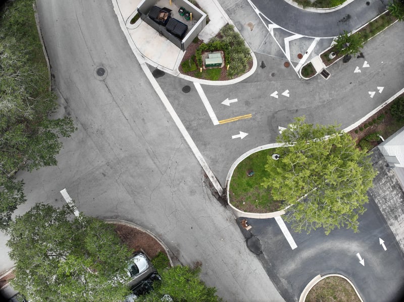 Aerial view of drive and landscaped roundabout at 9406 Atlantic Blvd, Jacksonville, FL 32225