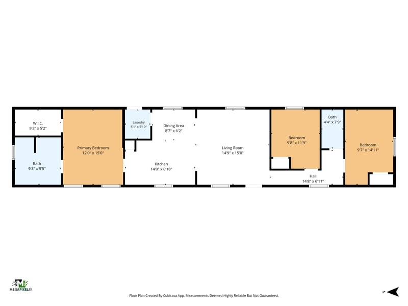 Floor plan showing 3 bedrooms and 2 baths at 4565 Appleton Ave, Jacksonville, FL