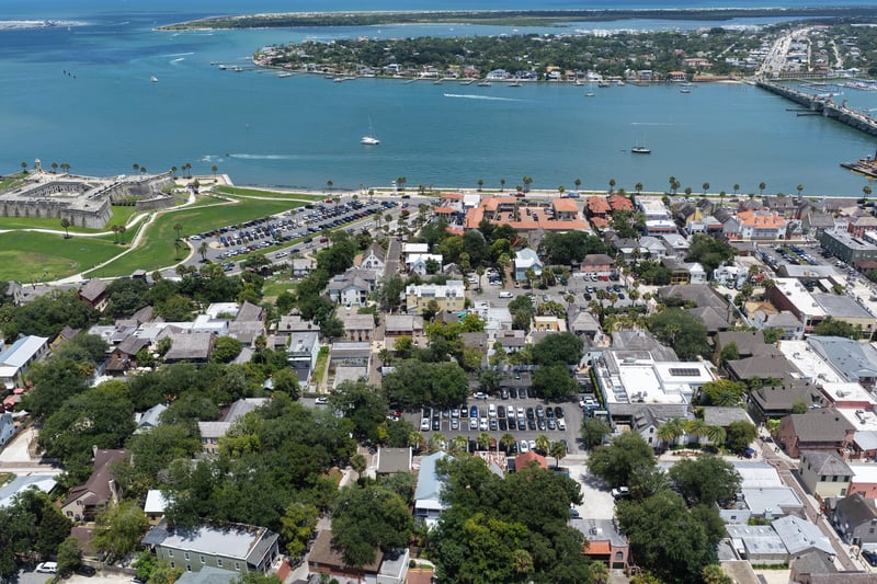 Aerial view of Castillo de San Marcos and the inlet in St. Augustine, FL