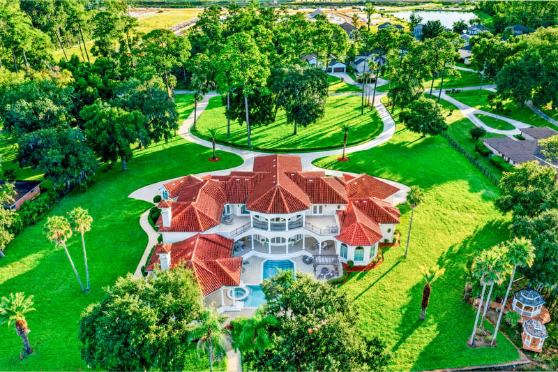 Aerial view of the property with pool and grounds at 344 Broward Rd, Jacksonville, FL