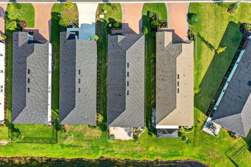 Aerial view of rooftops in the neighborhood in St. Augustine, FL