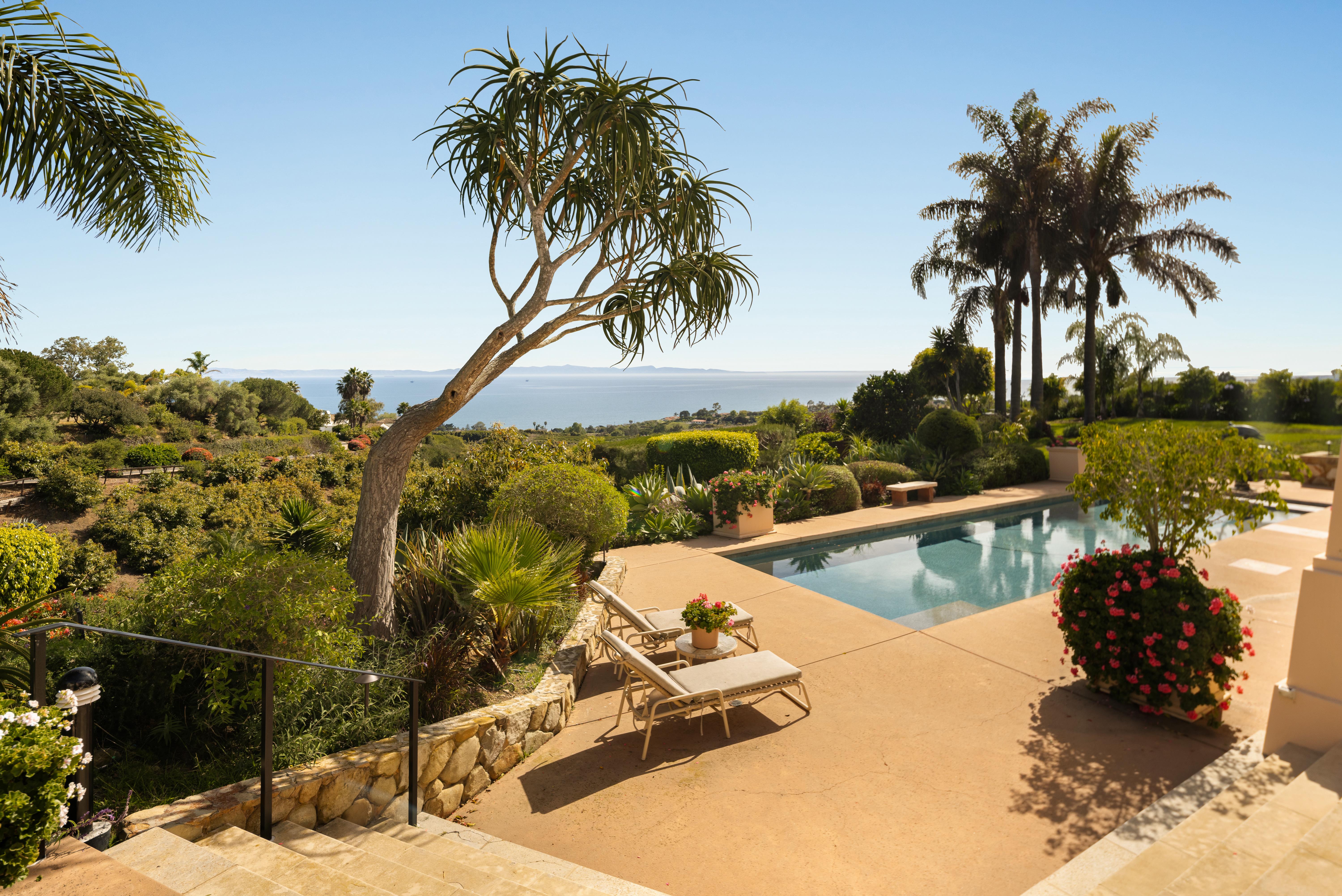 Virtual real estate photography of outdoor living area at 11 Hunt Drive Santa Barbara — Pacific Ocean views by VirTour Media