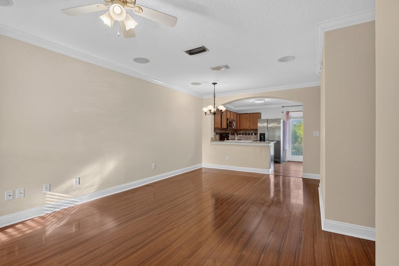 Living room with hardwood floors, unfurnished at 353 Redwood Ln