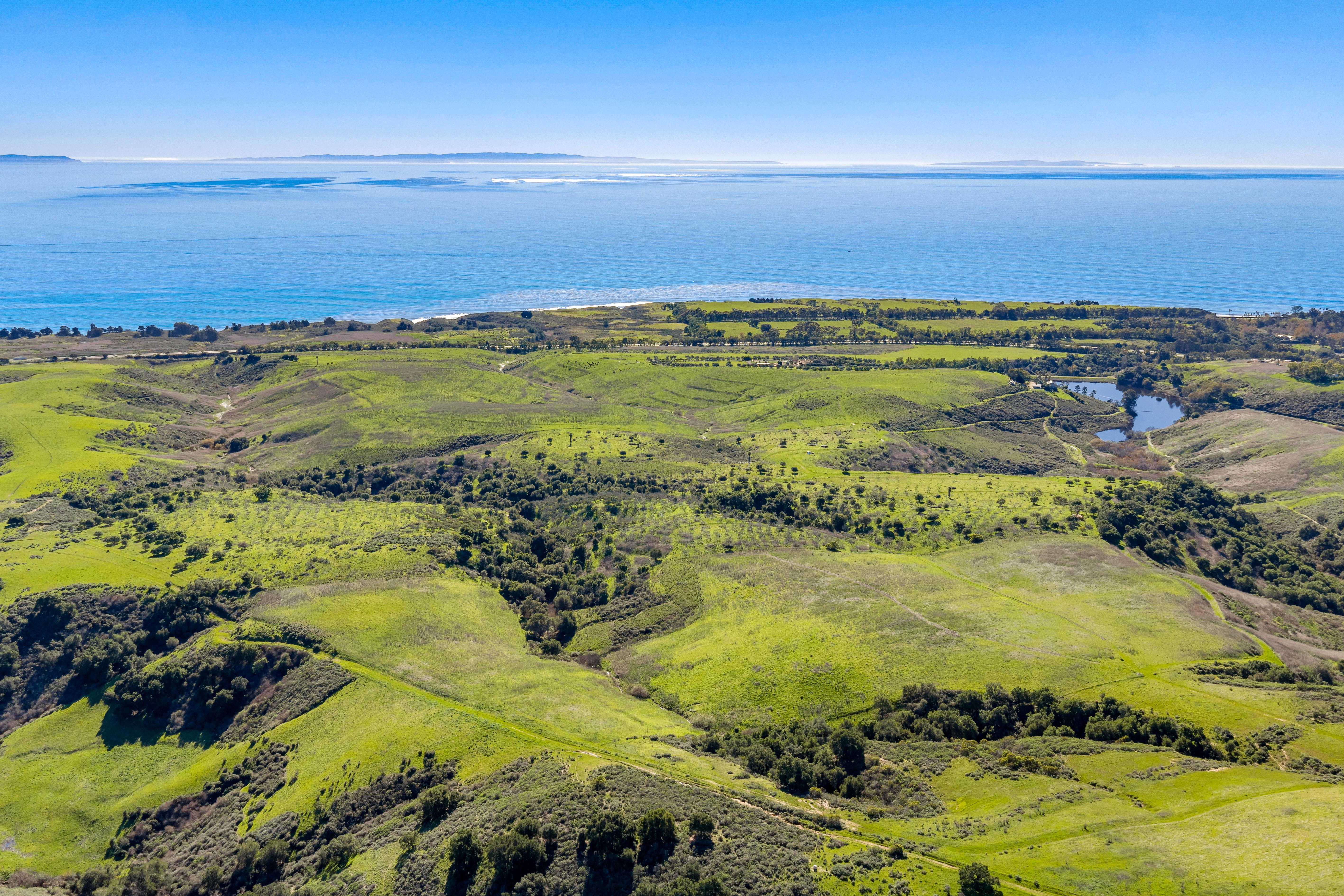 Aerial drone photography of Naples Access Rd, Goleta with Pacific Ocean and Channel Islands backdrop — VirTour Media Southern California