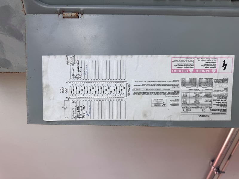 Detailed panel circuit directory at 11700 New Kings Rd, Jacksonville, FL 32219