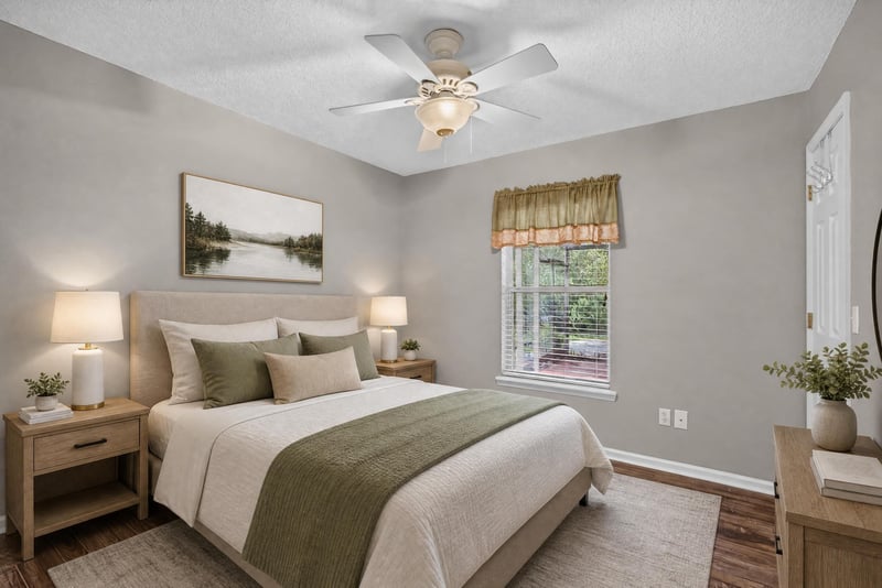 Bedroom furnished with bed and window valance at 1955 GUARDED Way, Fleming Island, FL 32003