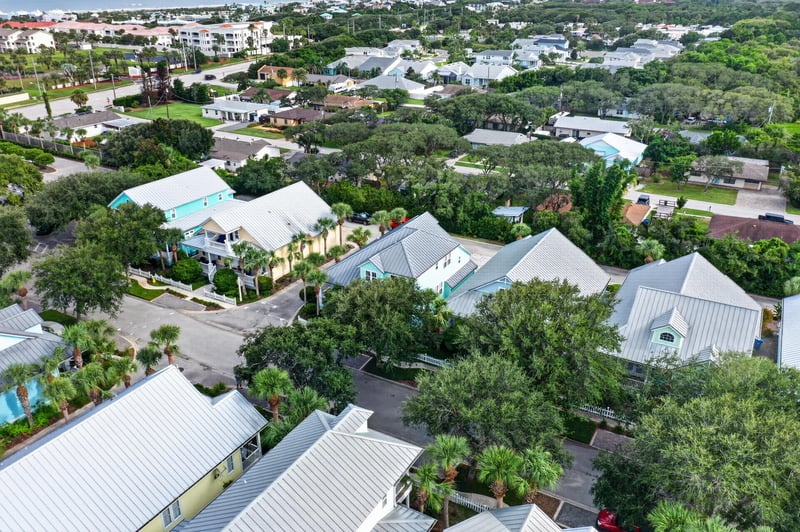 Aerial view of surrounding rooftops in St. Augustine, FL