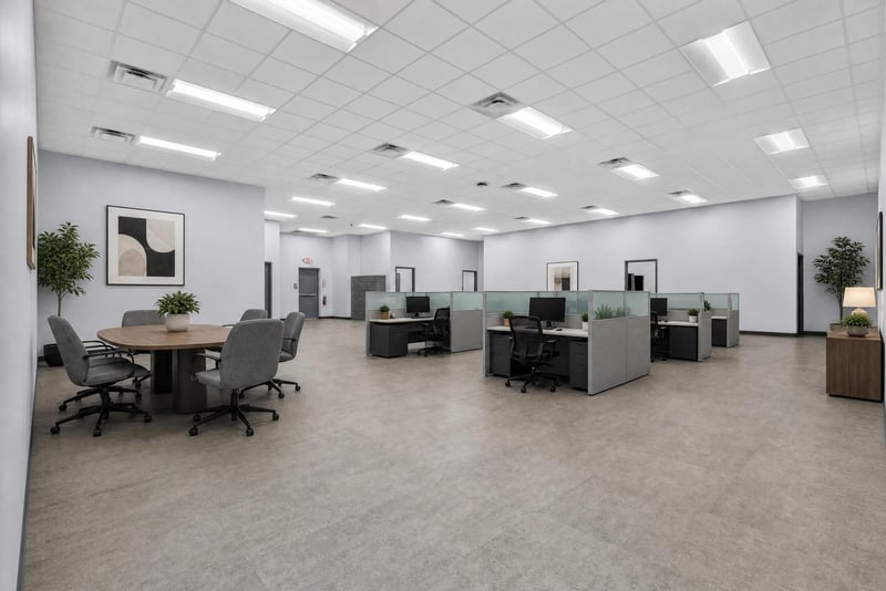 Furnished office area with conference table and cubicle workstations at 7240 Golden Wings Rd building 100, Jacksonville, FL 32244