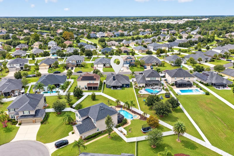 Aerial view of the backyard and neighborhood in Murabella