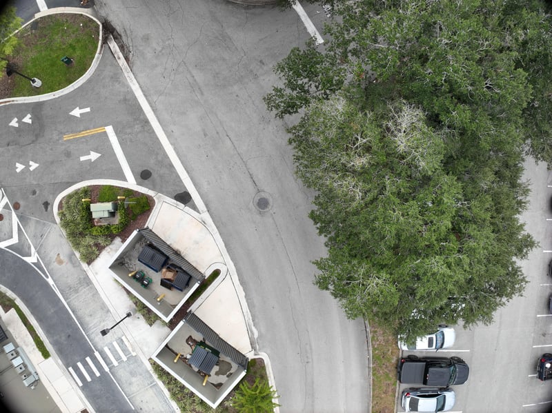 Aerial view of structure rooftop and oak tree at 9406 Atlantic Blvd, Jacksonville, FL 32225