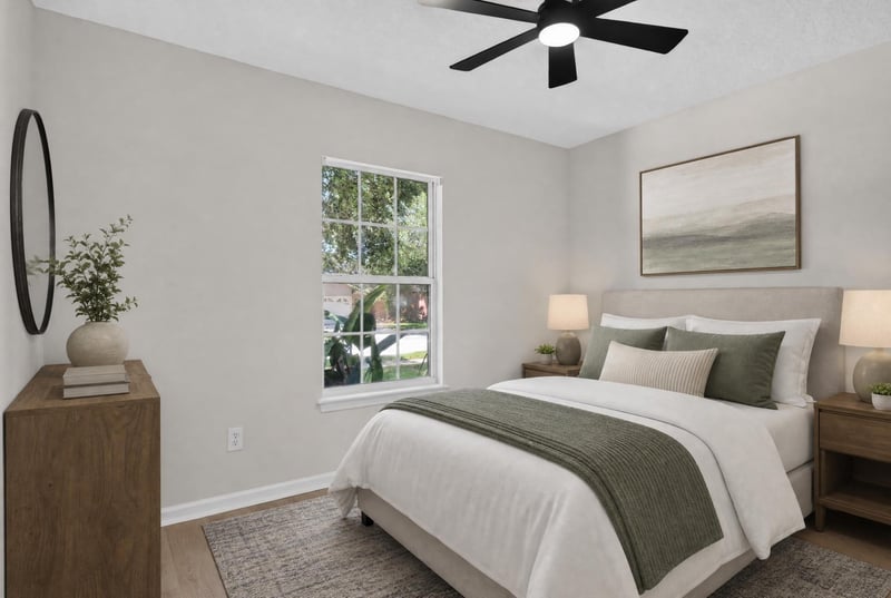 Bedroom, virtually staged with bed at 224 Pine Arbor Cir, St. Augustine, FL 32084
