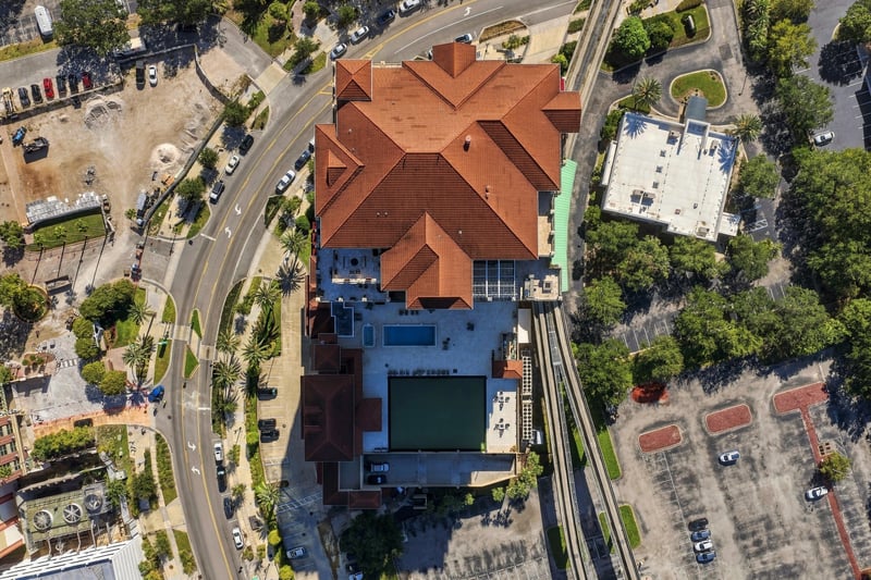 Aerial of the condo tower and grounds at 1478 Riverplace Blvd 1904, Jacksonville, FL 32207