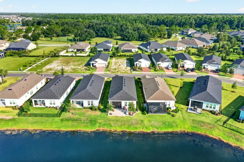 Aerial view of the community and ponds in St. Augustine, FL