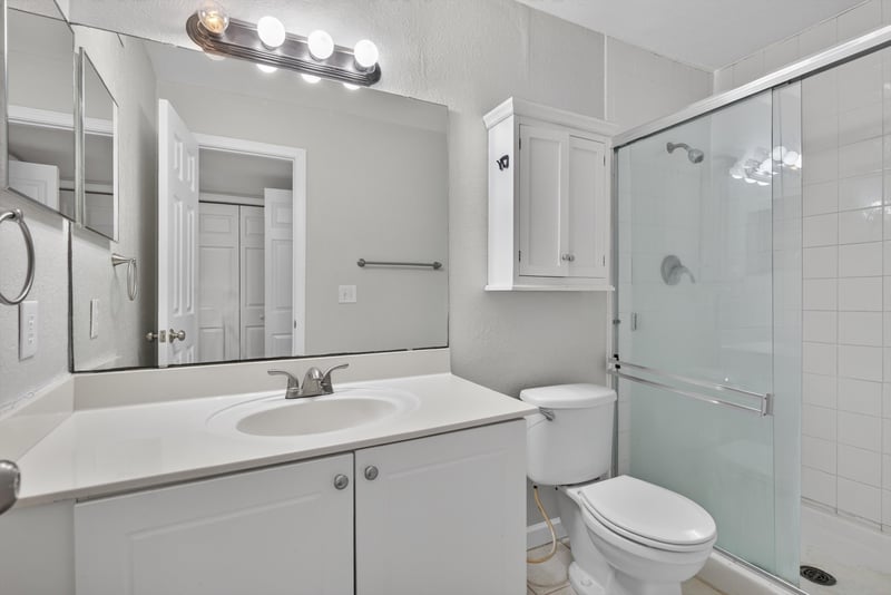 Bathroom with vanity mirror and glass shower at 3866 Campenero Ct unit 6, Jacksonville, FL 32217