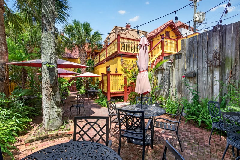 Courtyard patio and balconies viewed from above at 115 Cordova St, St. Augustine, FL