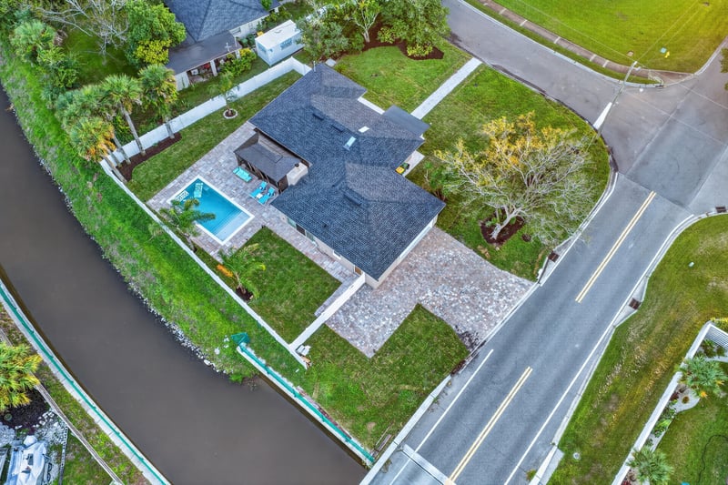 Aerial view of pool and backyard layout at 1525 8th St N, Jacksonville Beach, FL