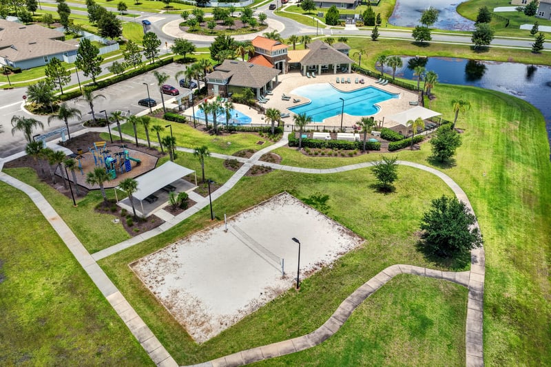Aerial view of the community pool and cabana in Jacksonville, FL