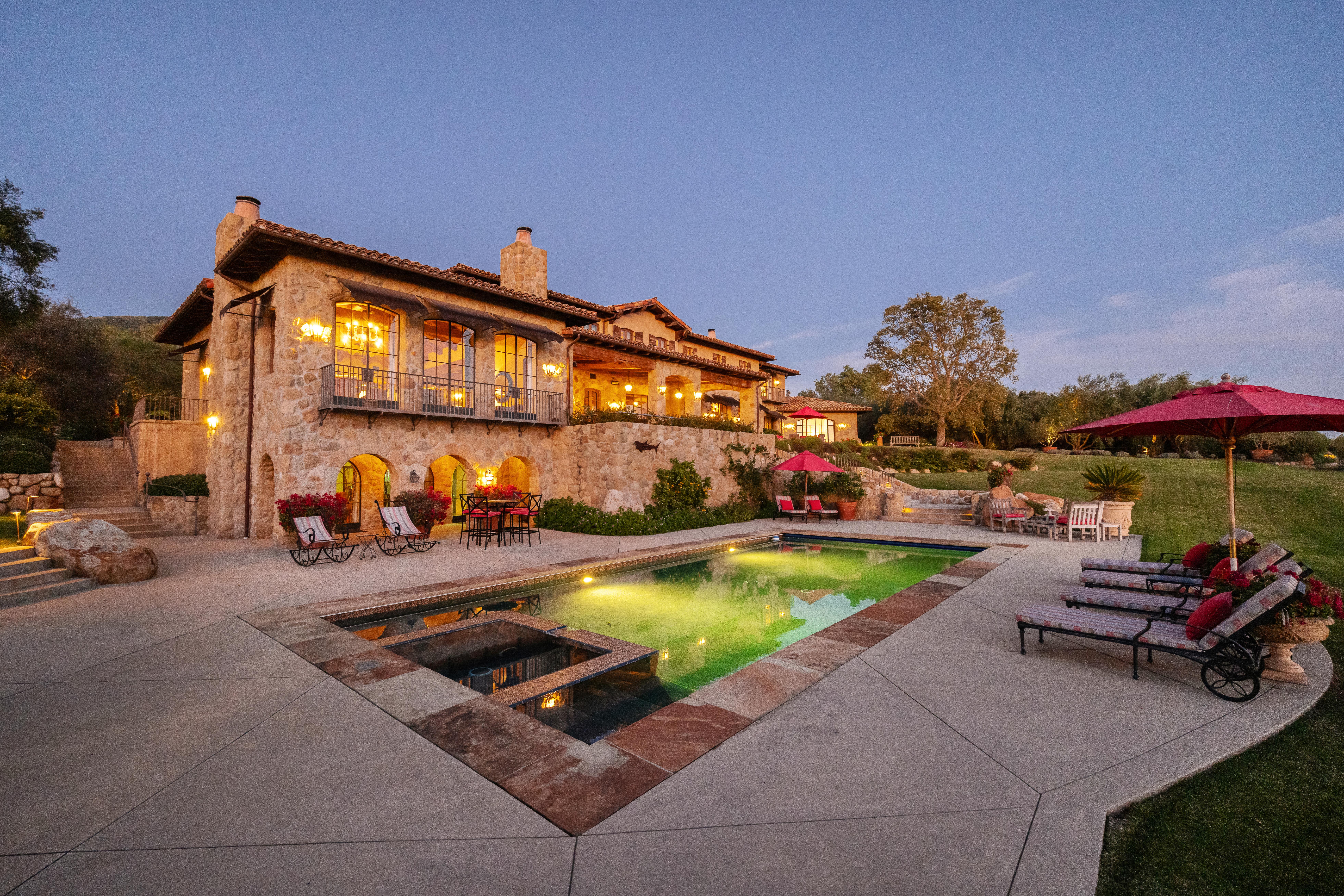Real estate drone photography showcasing the Montecito foothills and Santa Ynez Mountain backdrop visible from 1915 Monte Alegre Dr, Carpinteria — a rare Southern California estate of singular proportion and presence. Our team captured editorial photography, aerial drone photography via Inspire 3 Cinema Drone, a cinematic property video, a true vertical social media reel, and twilight photography from midday through twilight.