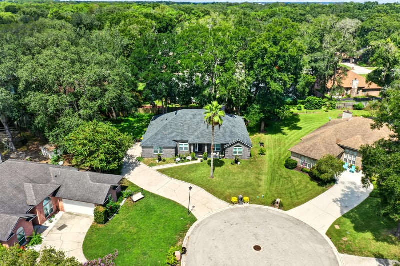 Aerial view of the home's driveway and cul-de-sac at 1346 Gately Ct, Jacksonville, FL 32225