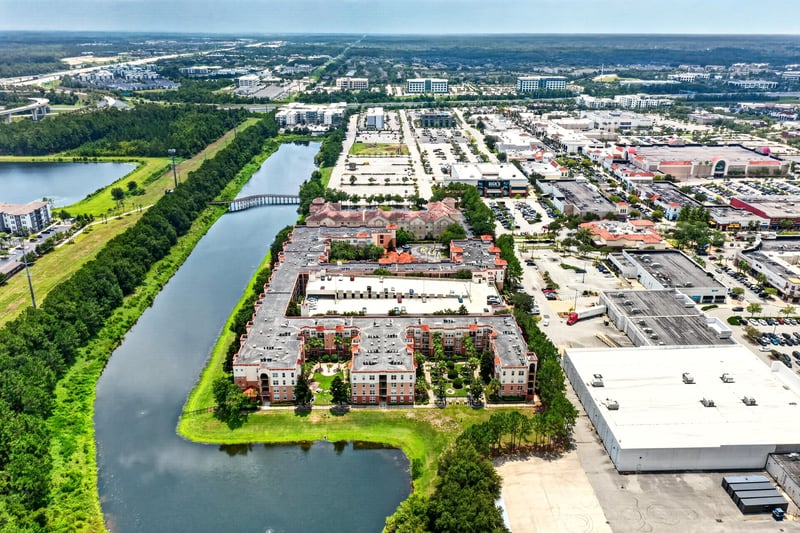 Aerial view of the complex and nearby development in Jacksonville, FL