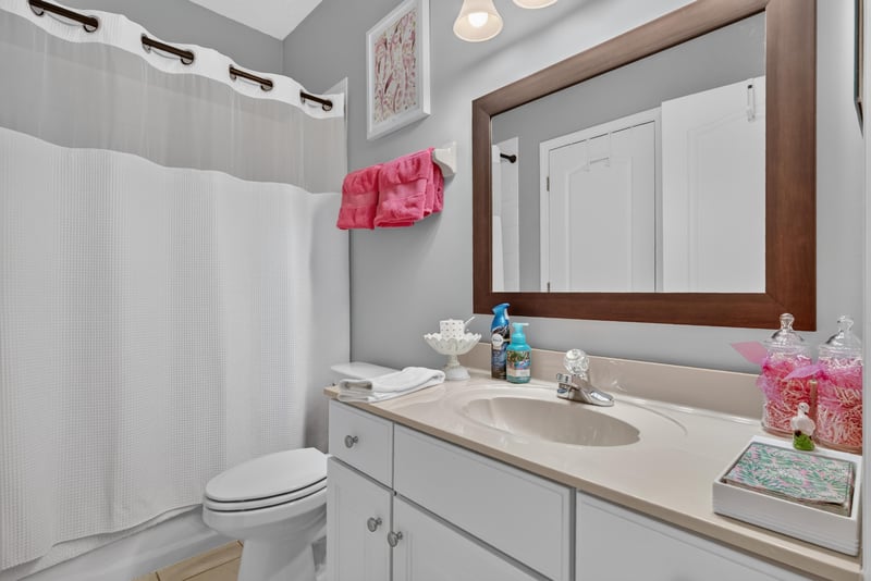 Bathroom with shower curtain and vanity at 2304 Spring Hill Ct, Orange Park, FL
