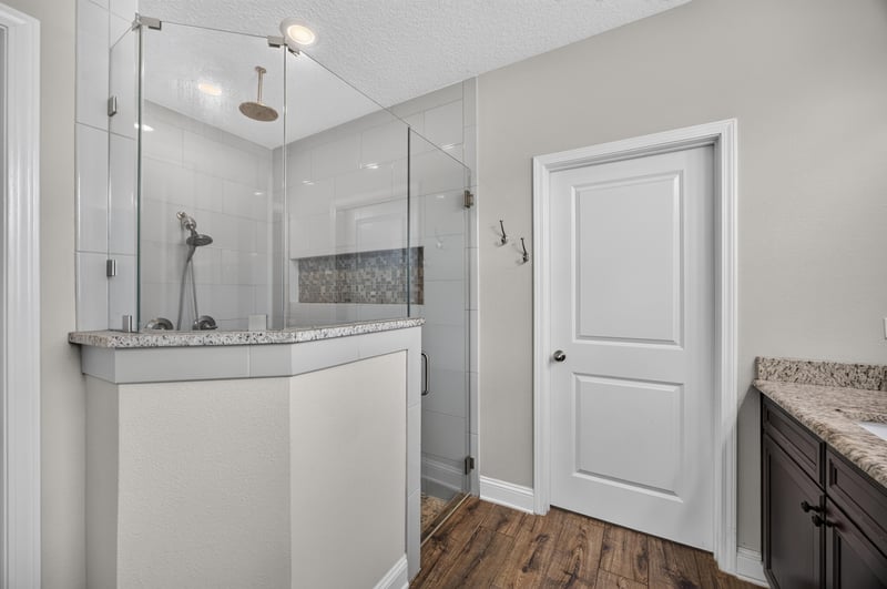 Bathroom with glass walk-in shower and vanity at 53 Lumen Ct, St. Augustine, FL 32095