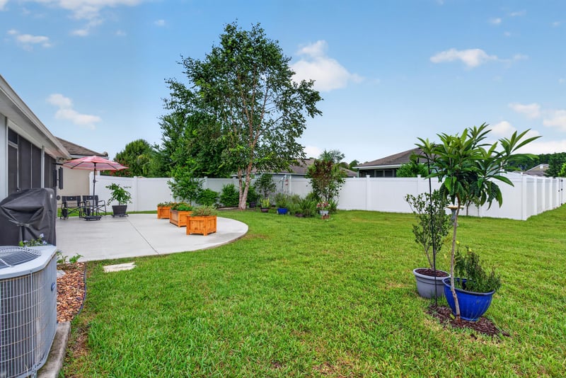 Backyard view with patio and trees at 4319 Green River Pl, Middleburg, FL 32068