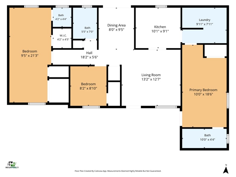 Floor plan showing bedrooms, living room, kitchen and laundry at 7453 Jade Dr N, Jacksonville, FL 32210