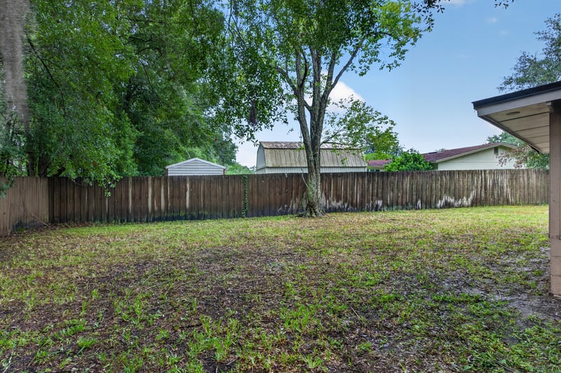 Backyard lawn with mature trees at 1435 Undine Ave, Jacksonville, FL