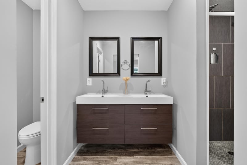 Primary bathroom dual vanity, photographed by Megapixeler on Birch Run E, Orange Park