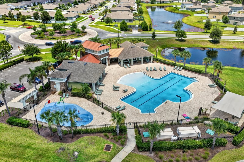 Aerial view of the community pool complex in Jacksonville, FL