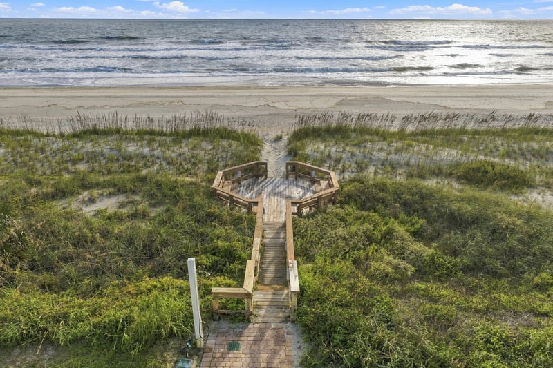 Aerial view of the beach boardwalk in Ponte Vedra Beach, FL