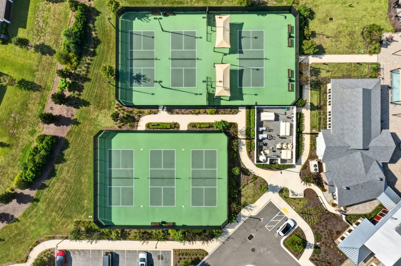 Aerial view of community tennis courts in St. Augustine, FL