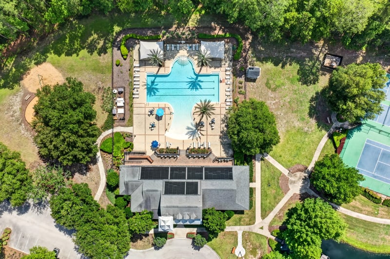 Drone view of the community pool in Fernandina Beach, FL