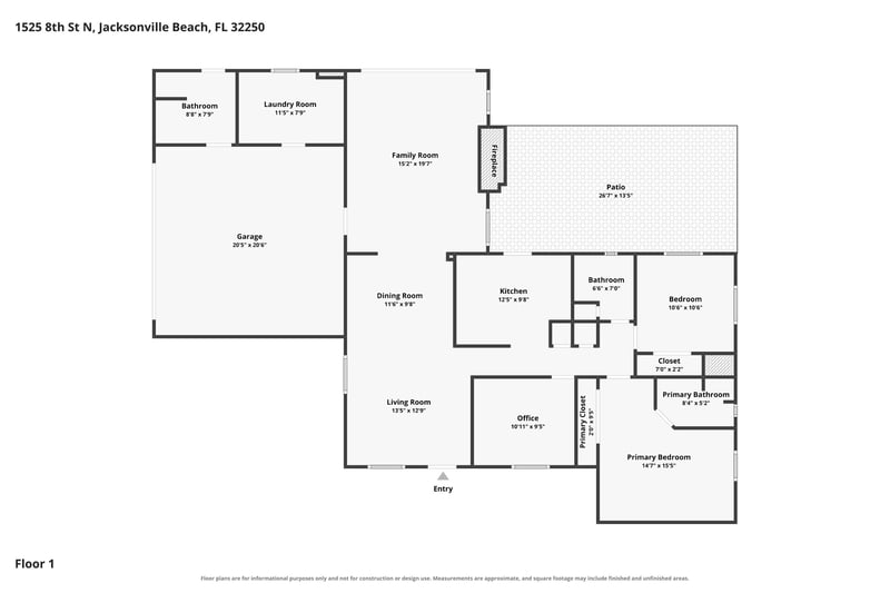 Floor plan of the home at 1525 8th St N, Jacksonville Beach, FL