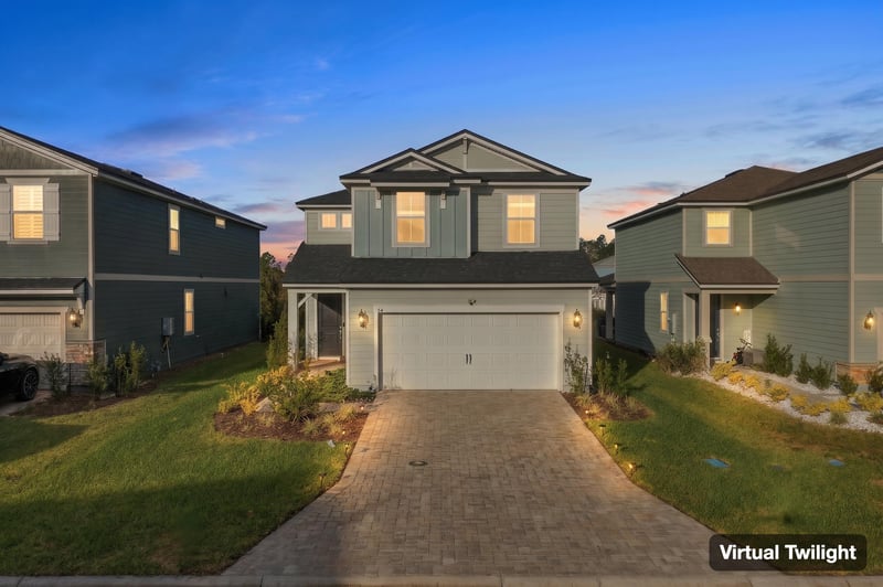 Front exterior at day-to-dusk, photographed by Megapixeler on Torres Trace, St. Augustine
