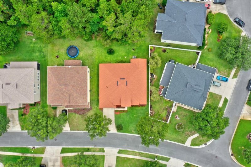 Aerial view of nearby homes and pool in Orange Park