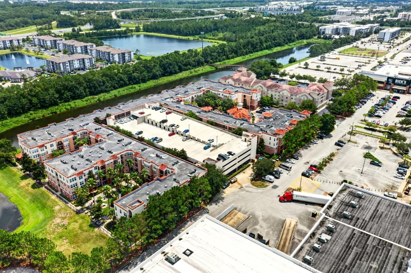Aerial view of the complex and surrounding development in Jacksonville, FL