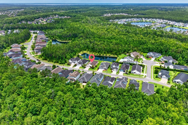 Aerial view of neighborhood streets in St. Johns, FL