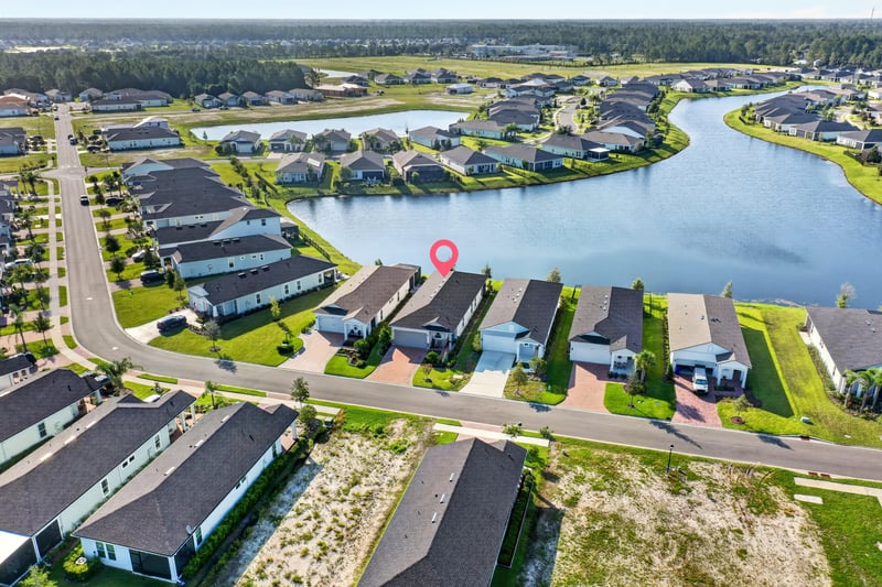 Aerial view of the home's location on the pond in St. Augustine, FL